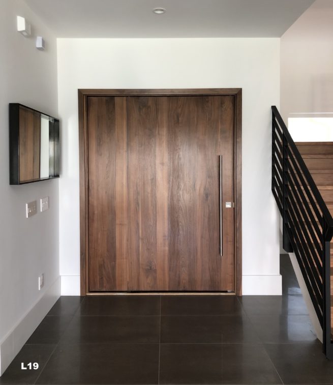 Flat Pivot Door in Walnut with our General Handle and Lockset Package