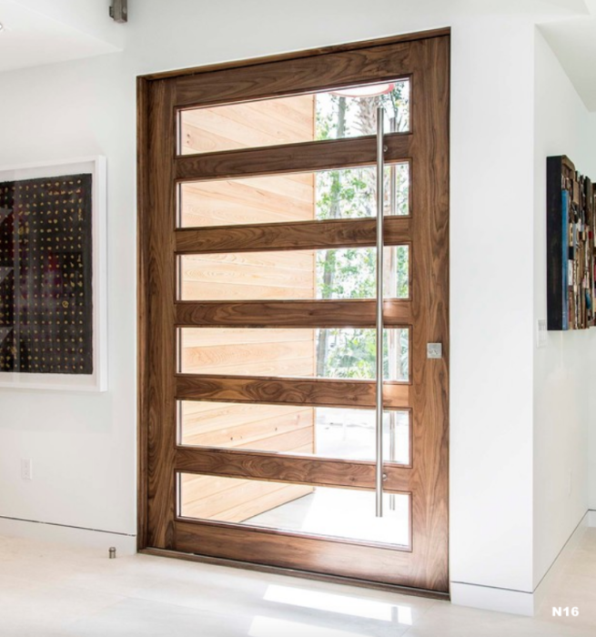 Sydney Pivot Door in Walnut with our General Handle and Lockset Package