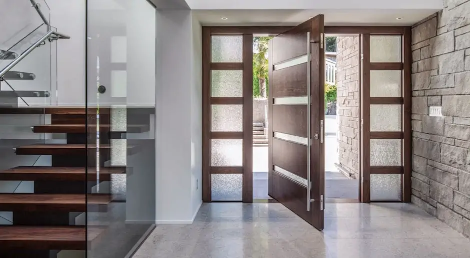 74 x 97 Modern 4-Lite Thin Bar Low-E Iron Prehung Double Door Unit